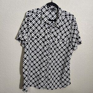 Notations Shirt Womens XL Geometric Short Sleeve Button Up Blouse Top
